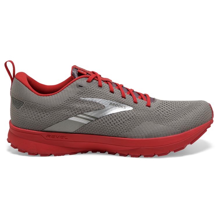 Brooks Mens Revel 5 Performance Road Running Shoes - Grey/Red (536478-INW)